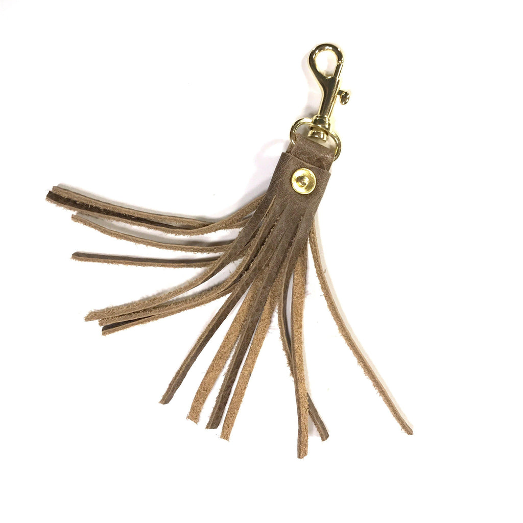 Quadruple Layer Brown Leather Fringe Tassel Keychain